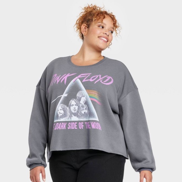 ⚡️New XL Pink Floyd Women's Raw Hem Crop Graphic Band Cropped Hoodie Comfy Soft - Picture 1 of 6